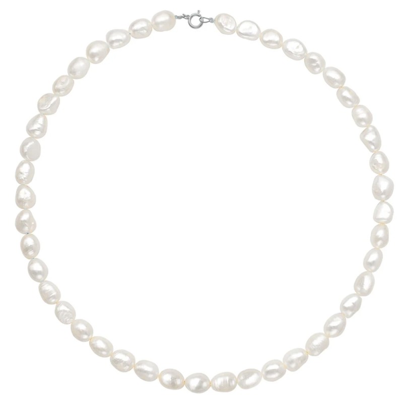 Κολιέ με 925 ασημένιο κούμπωμα και λευκά μαργαριτάρια - F124008S